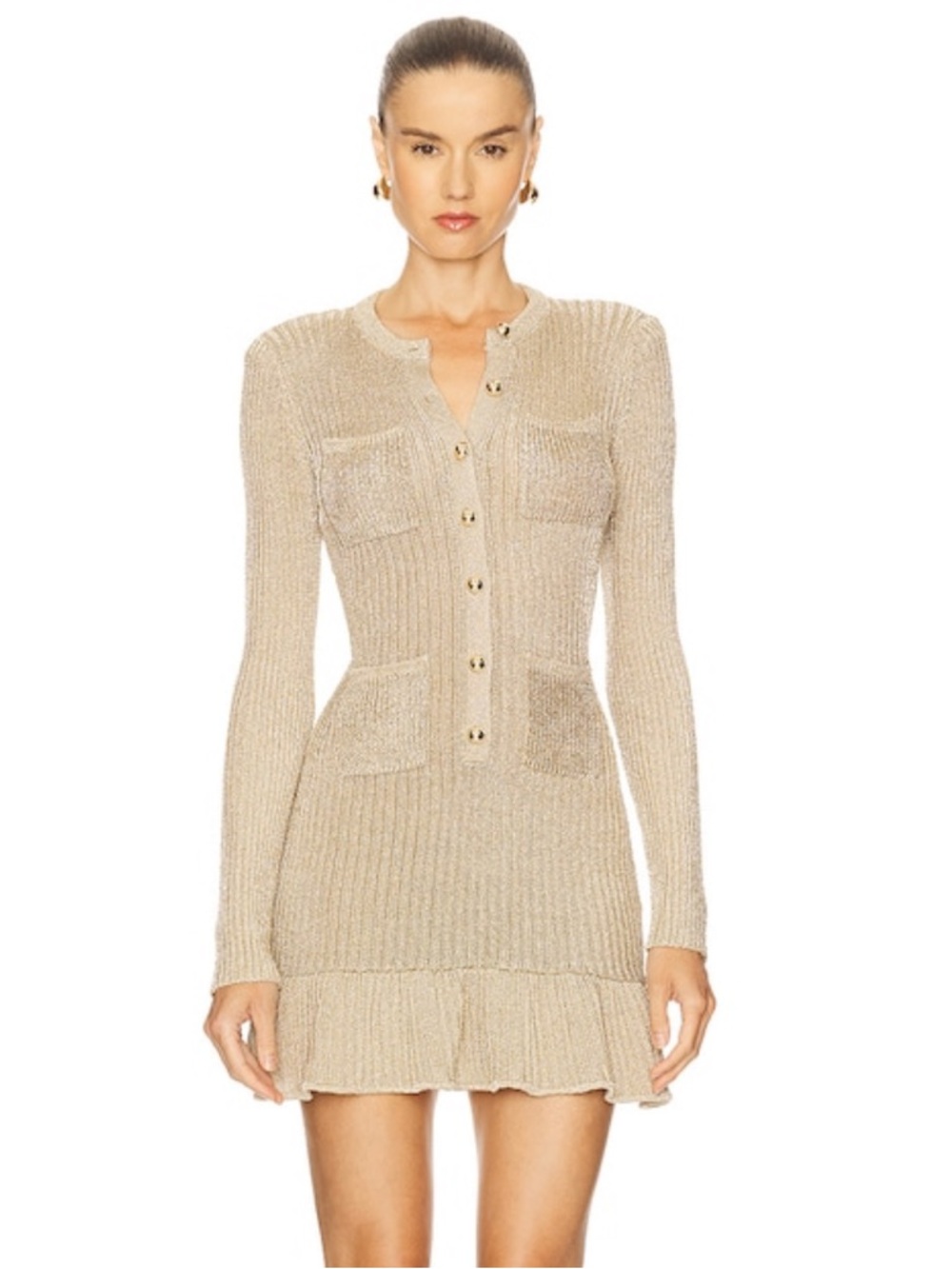 self-portrait Lurex Knit Mini Dress in Gold